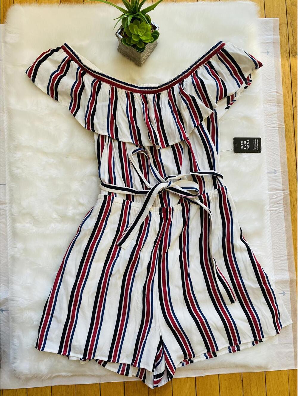 Express Women's Off-Shoulder Striped Romper Size Medium